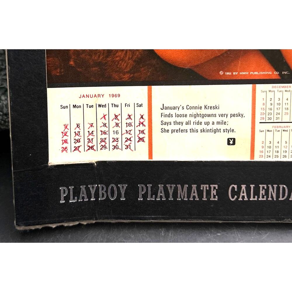 1969 Playboy Playmate Desk Calendar 12 Separate Months Cardboard Frame